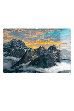 Ocak Arkası Cam Koruyucu – Dağ Manzaralı Isıya Dayanıklı Dekoratif Cam Panel 40 x 30 cm * 2 adet