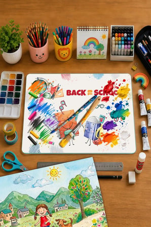 Montessori Çocuk Etkinlik Camı – Back to School Tasarımlı Cam Aktivite Panosu 40 x 30 cm