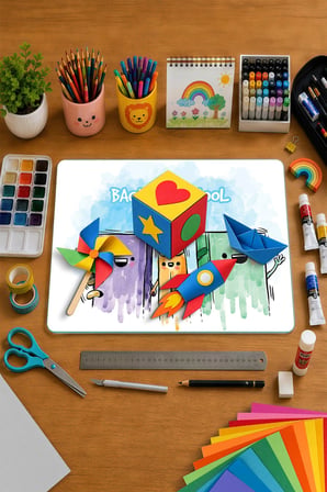 Montessori Çocuk Etkinlik Camı – Back to School Tasarımlı Cam Aktivite Panosu 40 x 30 cm