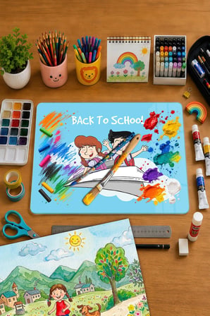 Montessori Çocuk Etkinlik Camı – Back to School Tasarımlı Cam Aktivite Panosu 40 x 30 cm