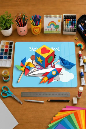 Montessori Çocuk Etkinlik Camı – Back to School Tasarımlı Cam Aktivite Panosu 40 x 30 cm