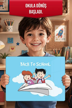 Montessori Çocuk Etkinlik Camı – Back to School Tasarımlı Cam Aktivite Panosu 40 x 30 cm