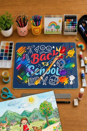 Montessori Çocuk Etkinlik Camı – Back to School Tasarımlı Cam Aktivite Panosu 40 x 30 cm