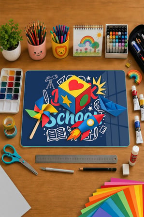 Montessori Çocuk Etkinlik Camı – Back to School Tasarımlı Cam Aktivite Panosu 40 x 30 cm