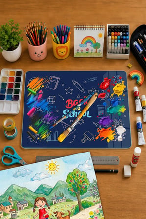 Montessori Çocuk Etkinlik Camı – Back to School Tasarımlı Cam Aktivite Panosu 40 x 30 cm