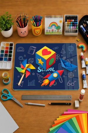Montessori Çocuk Etkinlik Camı – Back to School Tasarımlı Cam Aktivite Panosu 40 x 30 cm