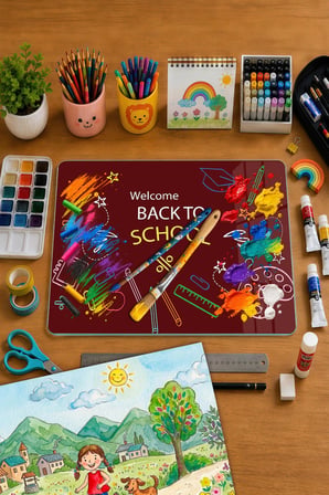 Montessori Çocuk Etkinlik Camı – Back to School Tasarımlı Cam Aktivite Panosu 40 x 30 cm