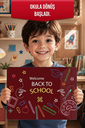 Montessori Çocuk Etkinlik Camı – Back to School Tasarımlı Cam Aktivite Panosu 40 x 30 cm