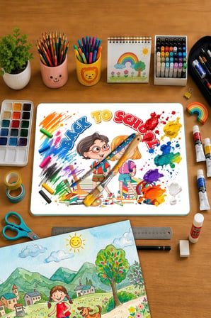 Montessori Çocuk Etkinlik Camı – Back to School Tasarımlı Cam Aktivite Panosu 40 x 30 cm