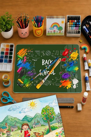 Montessori Çocuk Etkinlik Camı – Back to School Tasarımlı Cam Aktivite Panosu 40 x 30 cm