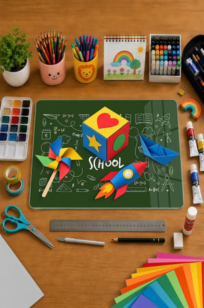 Montessori Çocuk Etkinlik Camı – Back to School Tasarımlı Cam Aktivite Panosu 40 x 30 cm