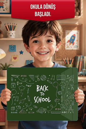 Montessori Çocuk Etkinlik Camı – Back to School Tasarımlı Cam Aktivite Panosu 40 x 30 cm