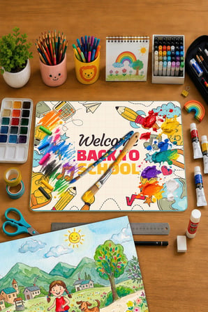 Montessori Çocuk Etkinlik Camı – Back to School Tasarımlı Cam Aktivite Panosu 40 x 30 cm
