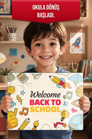 Montessori Çocuk Etkinlik Camı – Back to School Tasarımlı Cam Aktivite Panosu 40 x 30 cm