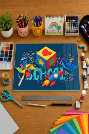 Montessori Çocuk Etkinlik Camı – Back to School Tasarımlı Cam Aktivite Panosu 40 x 30 cm