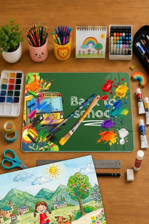 Montessori Çocuk Etkinlik Camı – Back to School Tasarımlı Cam Aktivite Panosu 40 x 30 cm