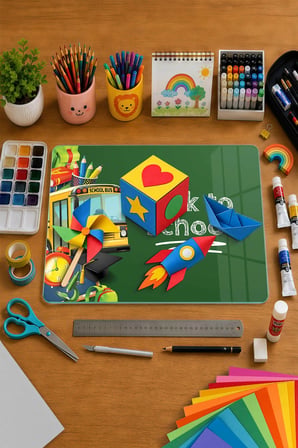 Montessori Çocuk Etkinlik Camı – Back to School Tasarımlı Cam Aktivite Panosu 40 x 30 cm