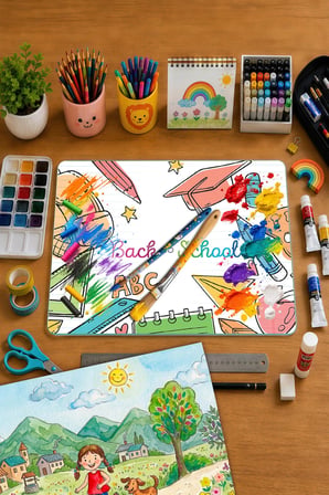 Montessori Çocuk Etkinlik Camı – Back to School Tasarımlı Cam Aktivite Panosu 40 x 30 cm