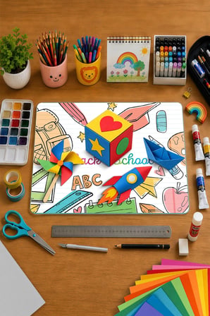 Montessori Çocuk Etkinlik Camı – Back to School Tasarımlı Cam Aktivite Panosu 40 x 30 cm