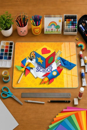 Montessori Çocuk Etkinlik Camı – Back to School Tasarımlı Cam Aktivite Panosu 40 x 30 cm