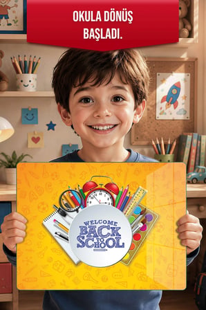 Montessori Çocuk Etkinlik Camı – Back to School Tasarımlı Cam Aktivite Panosu 40 x 30 cm
