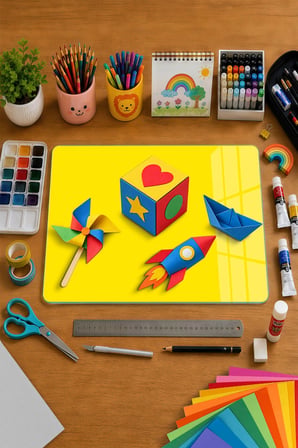 Reflexa Montessori Çocuk Etkinlik Camı Sarı Aktivite Panosu 40 x 30 cm Temperli Cam