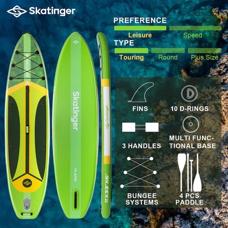 Plans Yeşil Stand up Paddle Board 335x84x15 cm ölçülerinde Şişme Sörf Tahtası Full Set