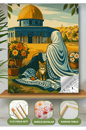 Sayılarla Boyama Seti 40x50 Cm (Çıtalı) Fırça Boya Dahil Numaralı Tuval Cami Manzara