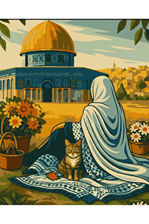 Sayılarla Boyama Seti 40x50 Cm (Çıtalı) Fırça Boya Dahil Numaralı Tuval Cami Manzara