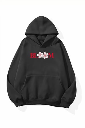 Unisex Yumuşak Dokulu Bloom Baskılı Tasarım Oversize 3 İplik Hoodie Sweatshirt