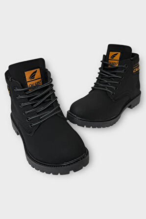 Unisex Kışlık Soğuk Geçirmez Kaydırmaz Taban Günlük Bağcıklı Bot SİYAH