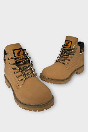 Unisex Kışlık Soğuk Geçirmez Kaydırmaz Taban Günlük Bağcıklı Bot CAMEL