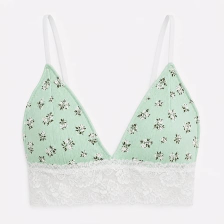 Kadın Pamuklu Bohçalık Çeyizlik Ve Hediyelik Pointel Çiçek Desenli Ribana Kumaş Dantel Detaylı Bralet BB2763