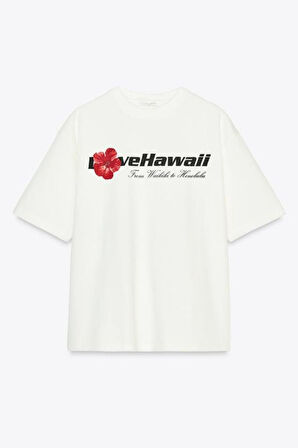 Pasific Pearl Honolulu Baskılı %100 Pamuk Tişört Kadın