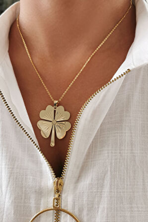 Dev Yonca Altın Kolye