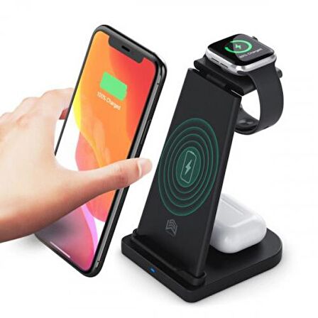 Coofbe Super Şarj 15W 3İN1 Kablosuz Şarj Standı iPhone+iWatch+AirPods Şarj Stadı Masaüstü Şarj Standı