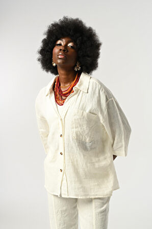 KADIN %100 KETEN TRUVAKAR KOLLU DÜZ RENK TEK CEPLİ GÖMLEK