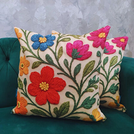 Ovua 2 Adet Çiçek Desenli  3D Digital Baskılı Kırlent KIlıfı Çift Taraflı Gizli Fermuar