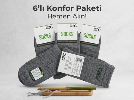 ARC Erkek Dikişsiz Burun Sıkmayan Lastikli Viskon Bambu Soket Çorap 6 ADET – Yumuşak ve Nefes Alabilen Konforlu Yapı