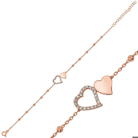 Gümüş Rose Dorissa İki Kalp Kadın Bileklik