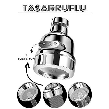 Findit 3 Fonksiyonlu Tasarruflu Musluk Başlığı Krom