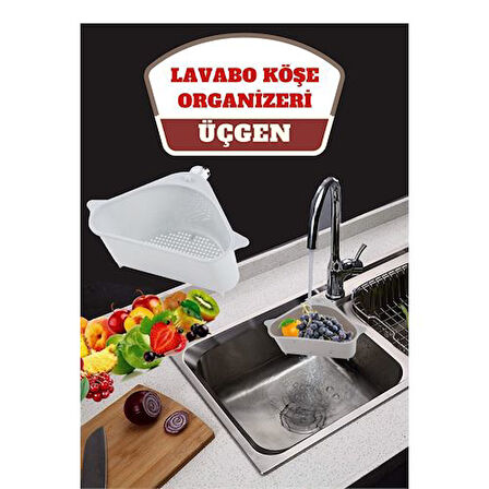 Findit Barazza Üçgen Lavabo Köşe Süzgeçli Organizer BEYAZ