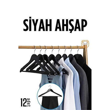 Findit Siyah Ahşap Elbise Askısı 12 ADET Montague Design