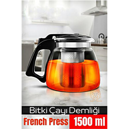 Findit Süzgeçli French Press Cam Demlik 1500 Ml Bitki Çayı Demliği 330806