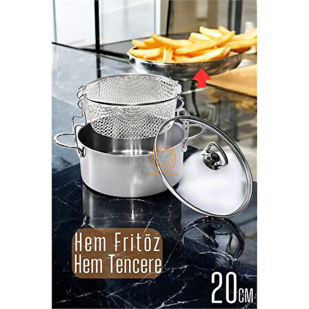 Findit  Fritözlü Tencere Multi Kullanım Çelik 20 CM Patates Kızartma Tenceresi 330876