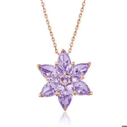 Gümüş Rose Lila Lotus Çiçeği Kolye