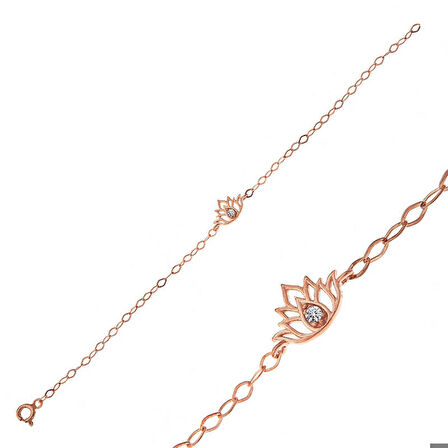 Gümüş Rose Lotus Çiçeği Kadın Bileklik