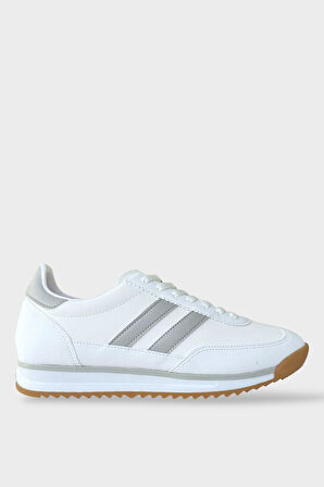 Erkek Cilt Günlük Rahat Spor Ayakkabı  BEYAZ - GRİ