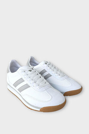 Erkek Cilt Günlük Rahat Spor Ayakkabı  BEYAZ - GRİ