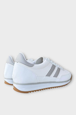 Erkek Cilt Günlük Rahat Spor Ayakkabı  BEYAZ - GRİ